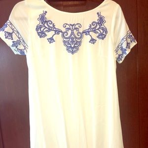 LuLu XS white dress blue detail LuLu